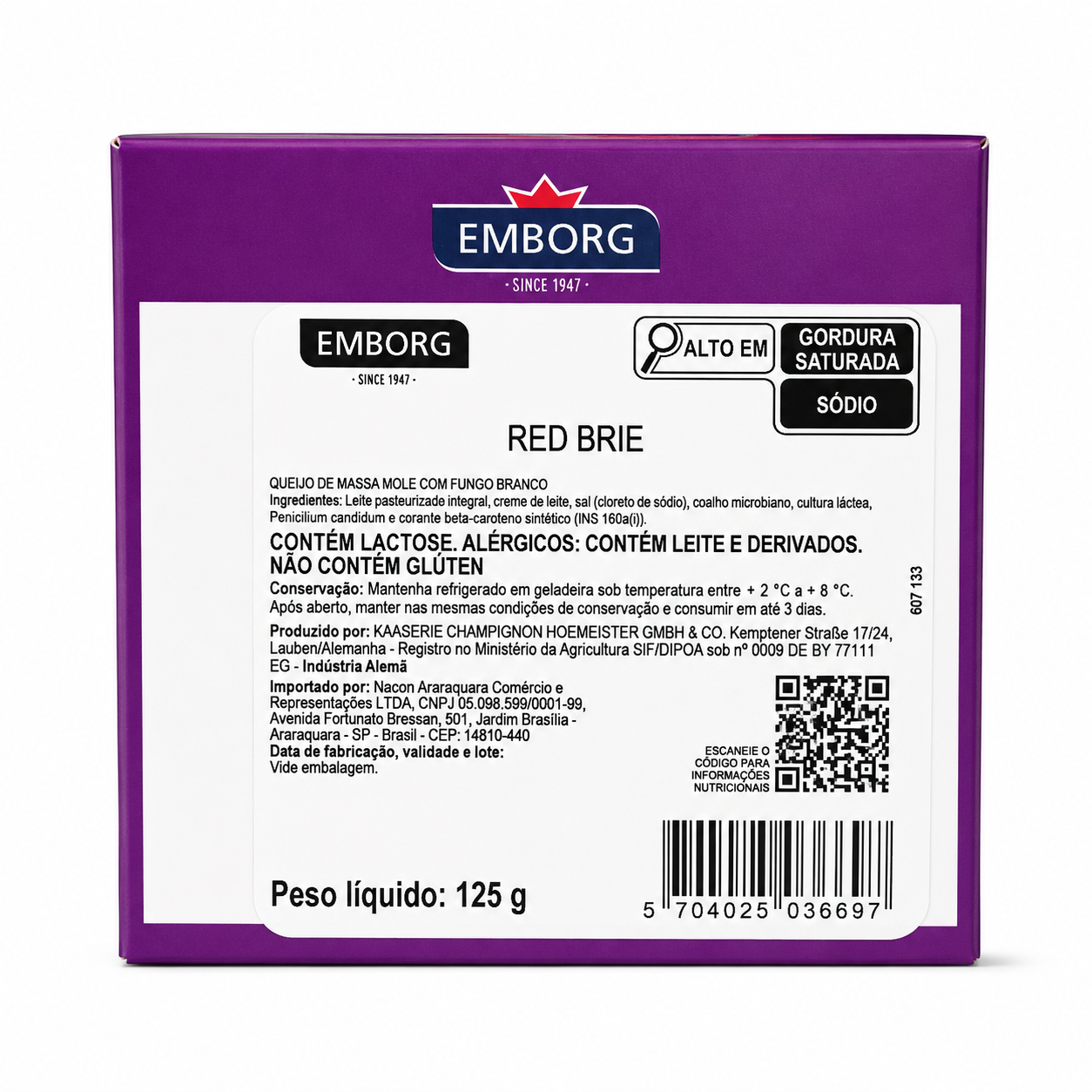 Queijo Red Brie Emborg 125g Importado - Imagem 3