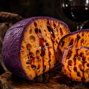 Queijo Ruby Francês Maturado no Vinho - Casca Roxa e Sabor Marcante